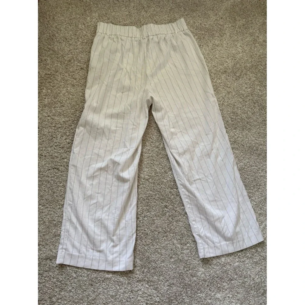Rachel Zoe Wide Leg Pinstripe Pants size 10 elastic waist pull up